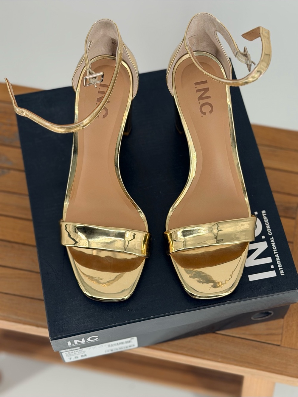 New INC International Concepts LEXINIP Gold Ankle-Strap Heel Sandals SIZE 7.5M